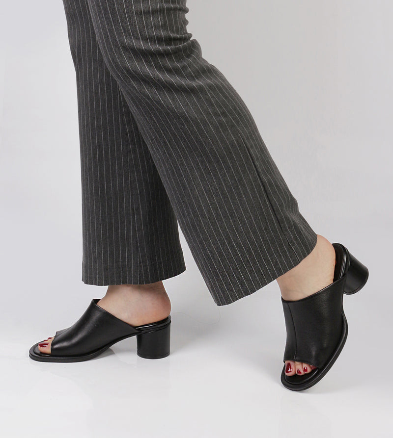 Black Leather Open Toe Heel