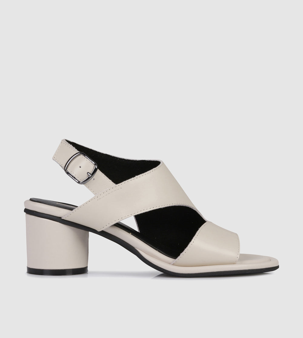 Cream Leather Block Heels