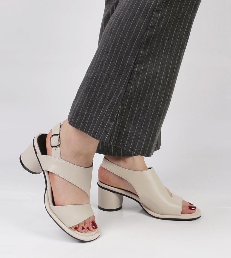 Cream Leather Block Heels