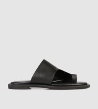 Black Leather Slides