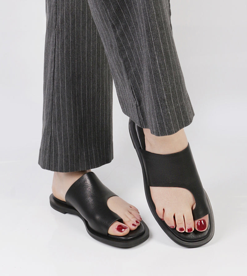 Black Leather Slides