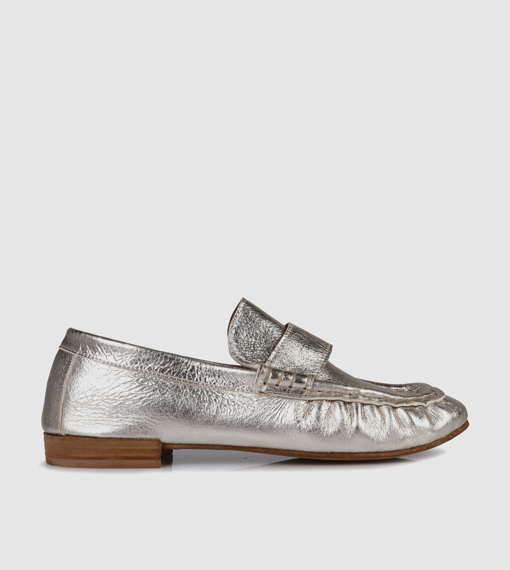 Silver Metallic Leather Loafer