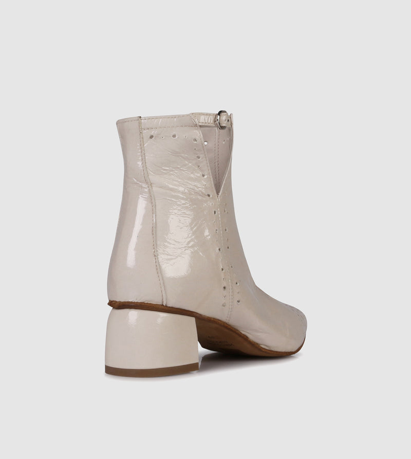 Cream Patent Leather Ankle Boot